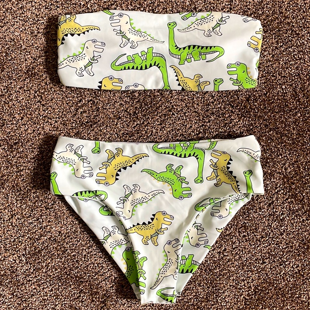 Cartoon Dinosaur Bandeau Bikini NWOT 🦖